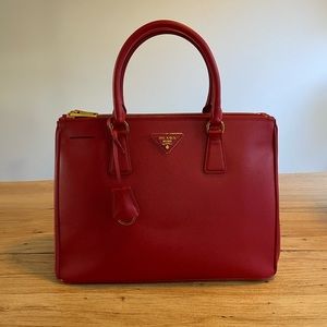 LIKE NEW PRADA Red Saffiano Medium Galleria Double Zip Tote